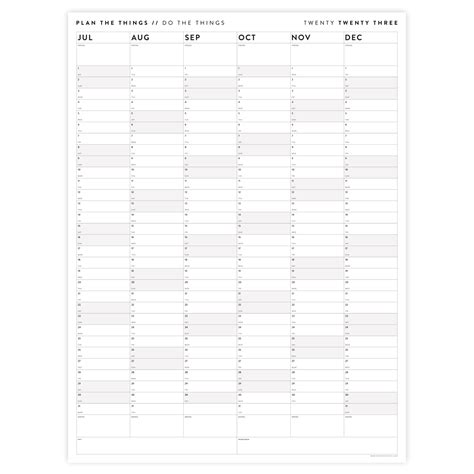 Printable Six Month 2023 Wall Calendar July To December With Gray