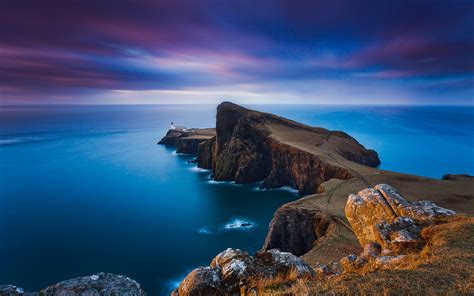 Nature Landscape Lighthouse Sunset Sea Cliff Clouds
