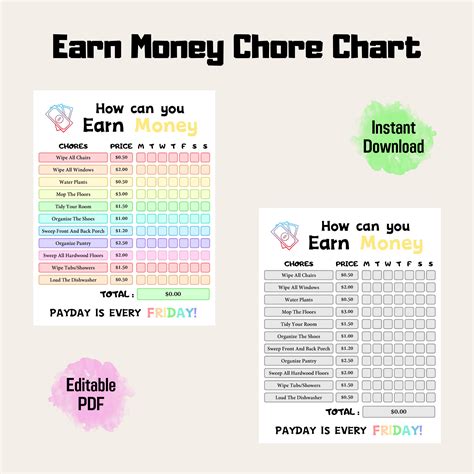 Editable kids chore chart (rainbow color) is printable & reusable PDF