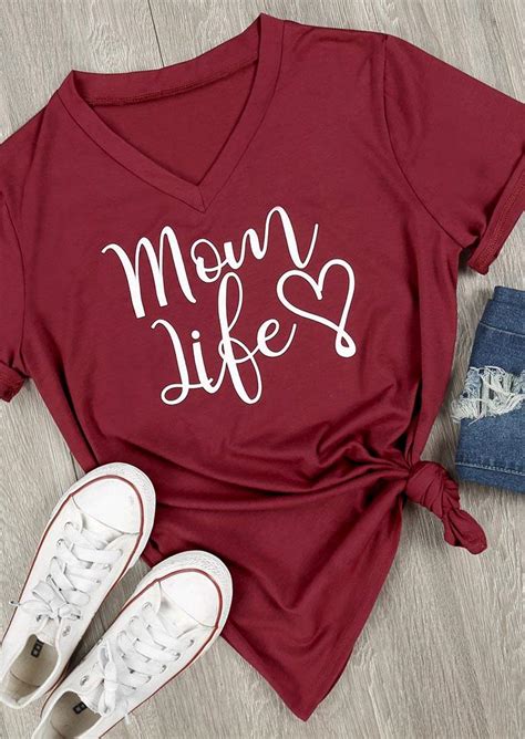 Mom Life Heart V Neck T Shirt Bellelily