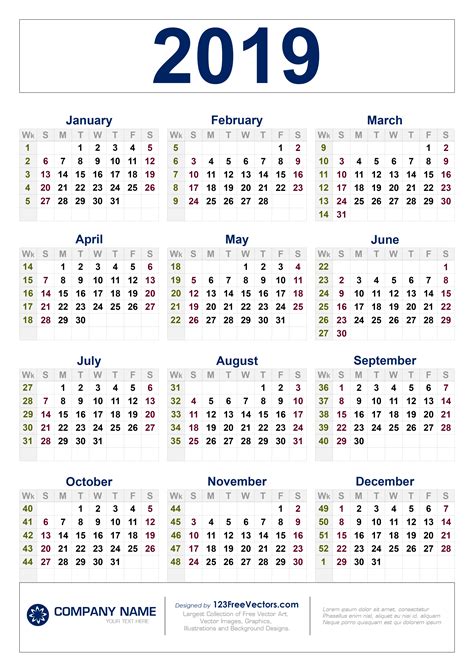 A 2019 Calendar