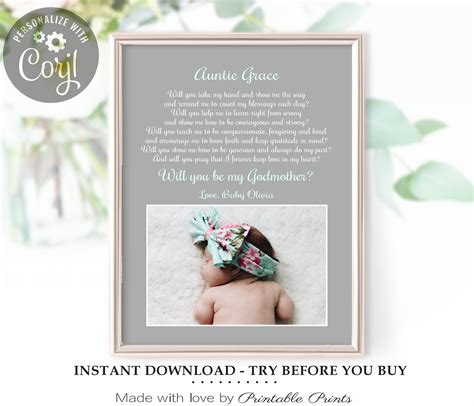 Will You Be My Godparents Editable Godmother Proposal Card T With