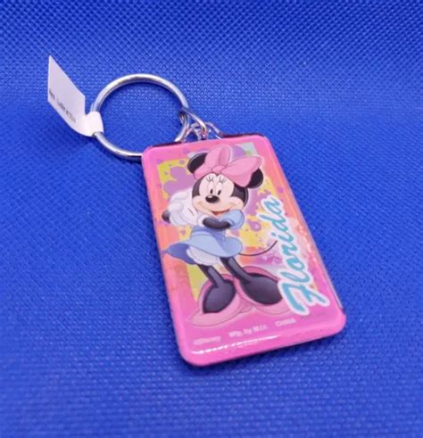 Walt Disney Minnie Mouse Blue Dress Pink Bow Keychain Florida Disney