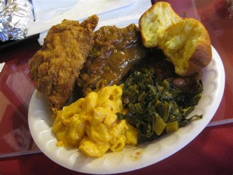 Fried Chicken Collard Green Mac And Cheese And Biscuits Soul Food