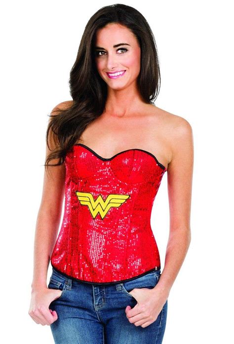 Red Sequined Sexy Wonder Woman Corset Womens Superhero Costume Top