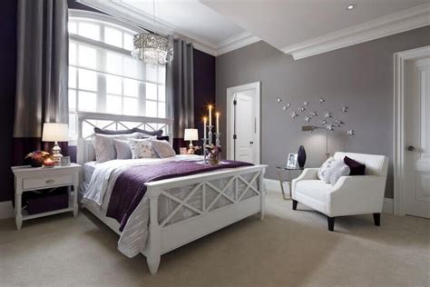 Give the bedroom a classic, elegant look using a black trim for white walls or bedding. 28 Beautiful Bedrooms With White Furniture (PICTURES) | Home decor bedroom, Purple bedroom decor ...