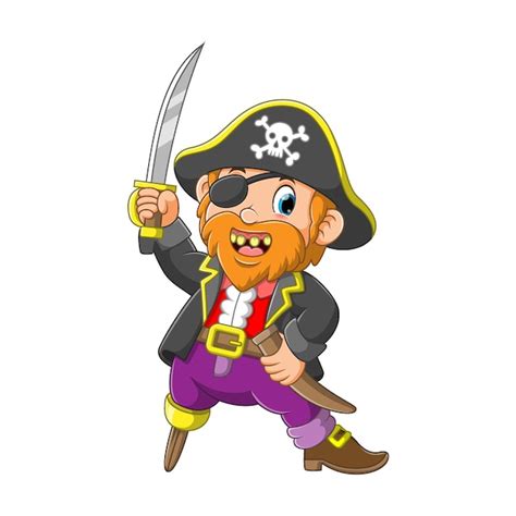 Premium Vector Old Pirate With A Wooden Leg Holding Sword Illustration