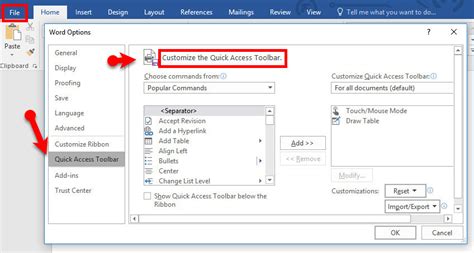 Customize Quick Access Toolbar In Microsoft Office 2016 Wikigain