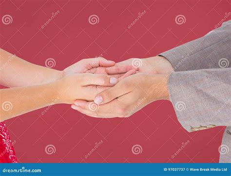 Couple S Hands Holding Together With Red Background Stock Image Image