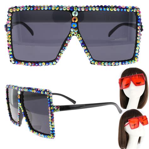 gly11265 pu sparkling rhinestone large square oversized sunglasses
