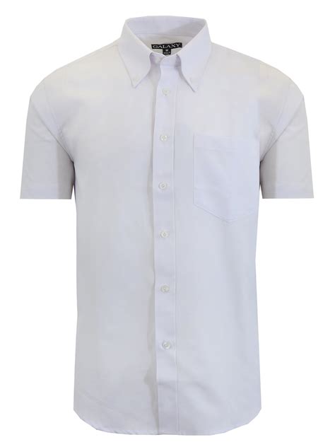 Mens Short Sleeve Oxford Dress Shirt White Casual Button Down