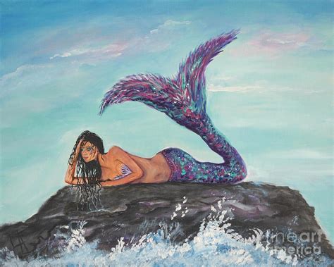 Daydreaming Mermaid Painting By Leslie Allen