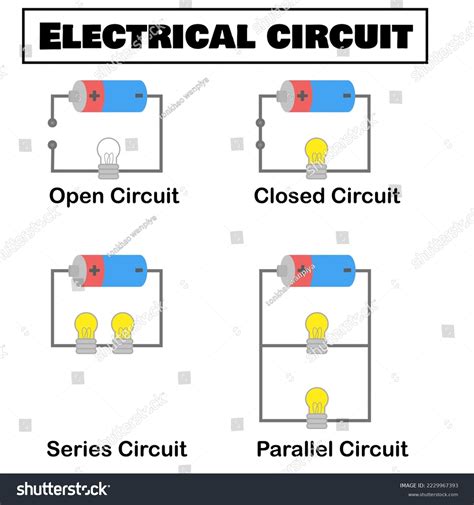 Open Closed Series Parallel Circuitsbattery Light Stock Vector Royalty