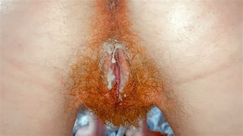 Very Hairy Ginger Bush Creampie Closeup Red Hair Pussy Sliding Fuck