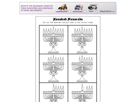 Hanukah Menorahs Worksheet For Kindergarten 1st Grade Lesson Planet