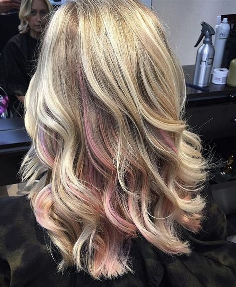 Purple Peekaboo Highlights Blonde Hair With Highlights Pink