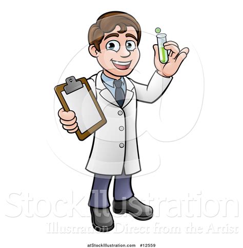 Vector Illustration Of A Cartoon Young Male Scientist Holding A