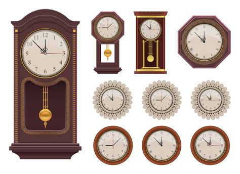 Vintage Wall Clock Vector Design Illustration Set Isolated On White