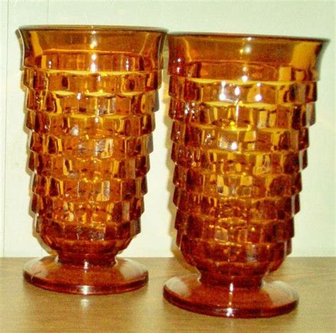 Two 2 Amber Gold Fostoria Whitehall American Iced Tea Glasses Iced Tea Glasses Amber