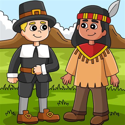 Thanksgiving Native American Pilgrim Illustration 8209209 Vector Art At