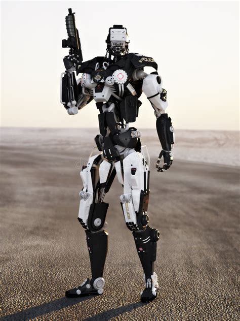 Robot Futuristic Police Armored Mech Weapon Stock Photo Image Of
