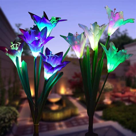 We stock path, spot, flood and well lights. 2pcs Solar Power 4 LED Lily Flower Lights Multi-Color ...
