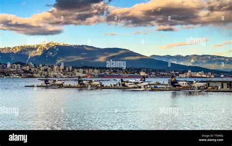 Float Planes In A Harbour At Dusk Vancouver British Columbia Canada