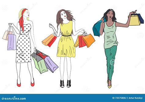 Sistema De La Mujer De Las Muchachas De Compras De La Moda Grupo De