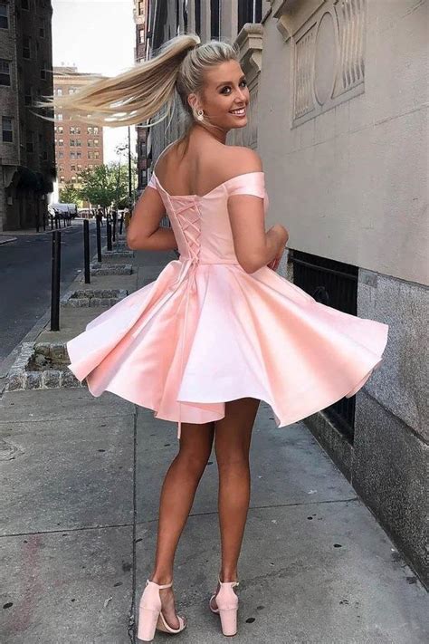 Simple Off The Shoulder Pink Homecoming Dresses Cheap Lace Up