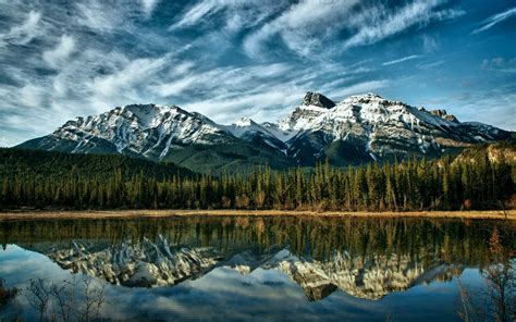 Fonds Décran Paysage Nature Canada Alberta Lac Montagnes Enneigées