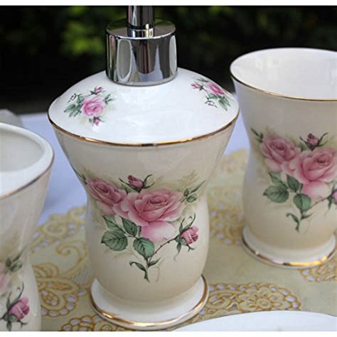 Ustarail Ceramic Bathroom 5 Pieces Set Supplies Pink