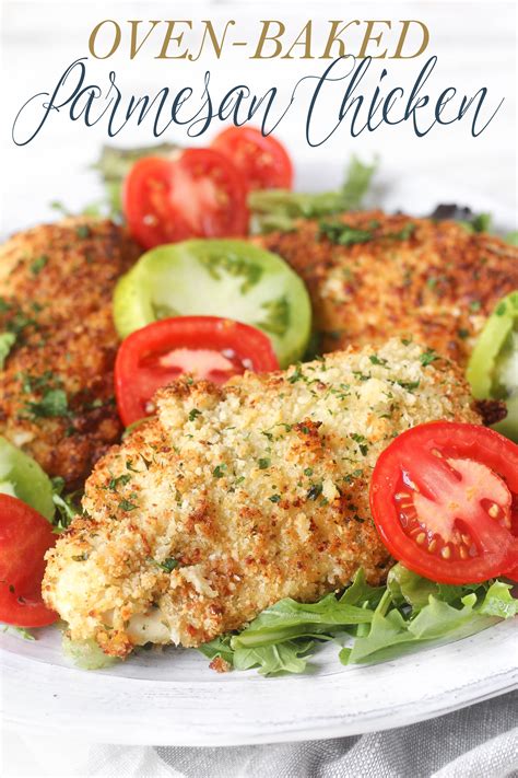 I love to serve baked parmesan chicken with parmesan rice or garlic shells and steamed broccoli. Easy Baked Chicken Parmesan Recipe - Oven Baked Chicken Parmesan - Fox and Briar / Make this ...