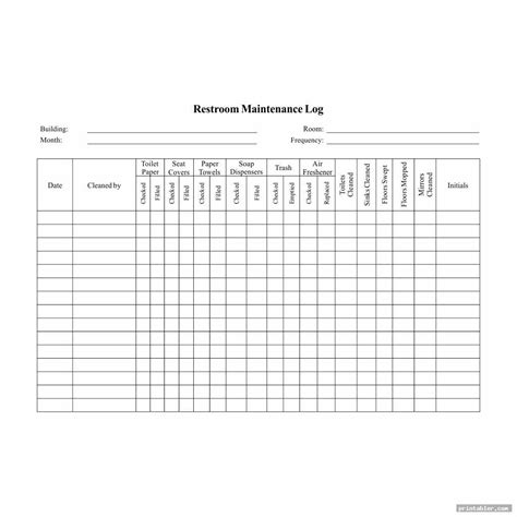 Restroom Cleaning Log Template Printable