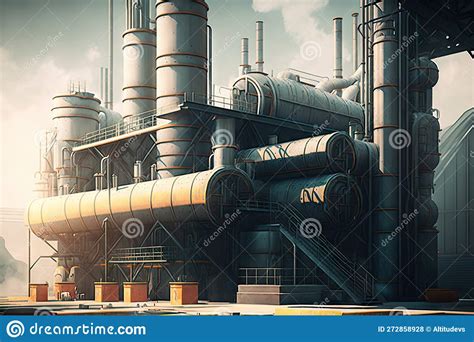 Large Futuristic Factory With Pipes And Catwalks Industrial Modern 40