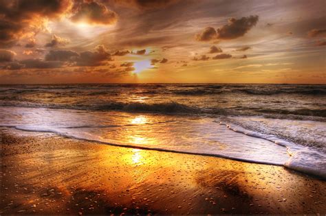 Sunset Beach Sea Sun Clouds Wallpaperhd Nature Wallpapers4k