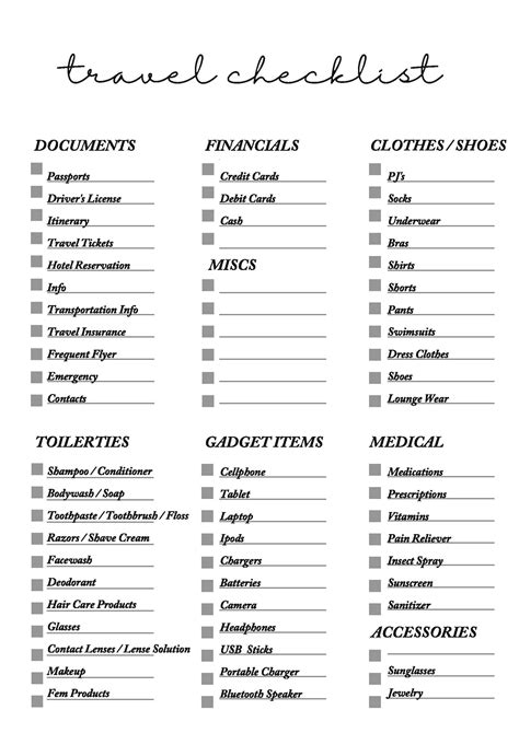 Printable Vacation Checklist