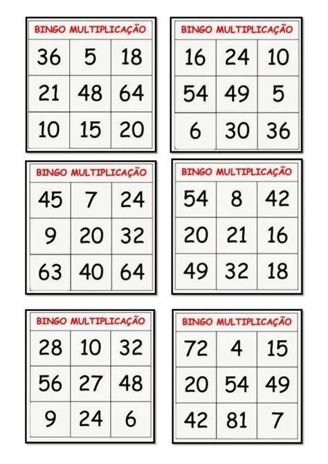Bingo Da Multiplicação Bingo Bingo De Palavras Multiplicação