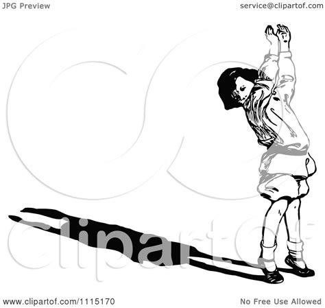 Clipart Vintage Black And White Boy Looking At His Shadow Royalty