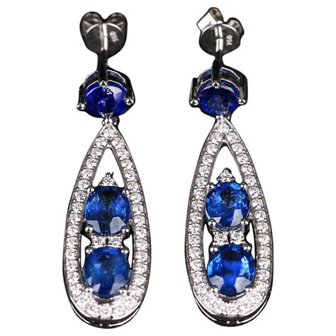 Blue Sapphire And Diamond Deux Gouttes Earrings In 18k White Gold By