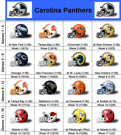 2010 Carolina Panthers Printable Helmet Schedule