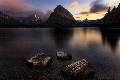 Scenic View At Sunset Swiftcurrent Lake Glacier National Park