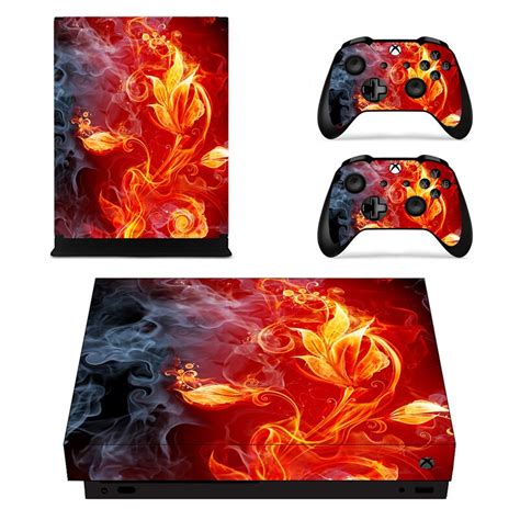 Red Fire Cover For Xbox One X Console Skin Sticker 2 Controller Full Body Decal Skins Stickers