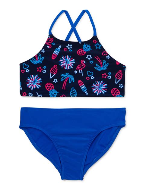 Wonder Nation Girls Cross Back Printed Bikini Swimsuit 2 Piece Sizes