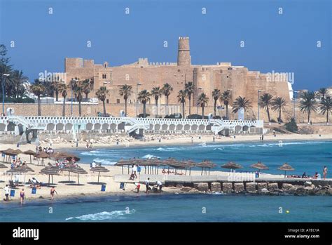 Monastir Tunisia Beach And Ribat View Stock Photo Alamy