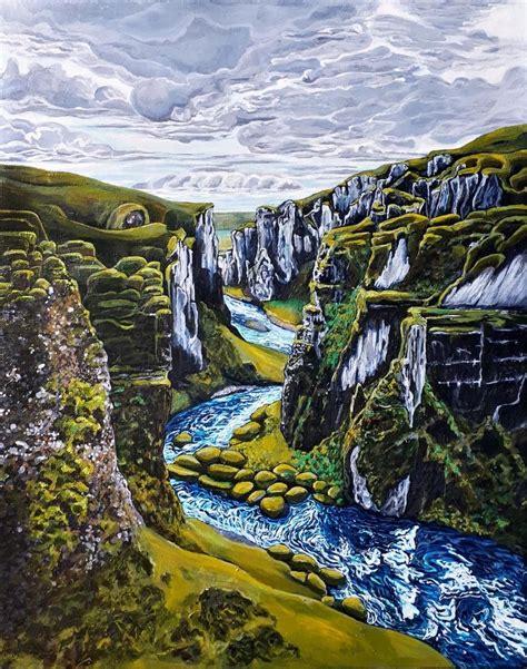 Iceland Original Landscape Acrylic Painting Landscape Paintings