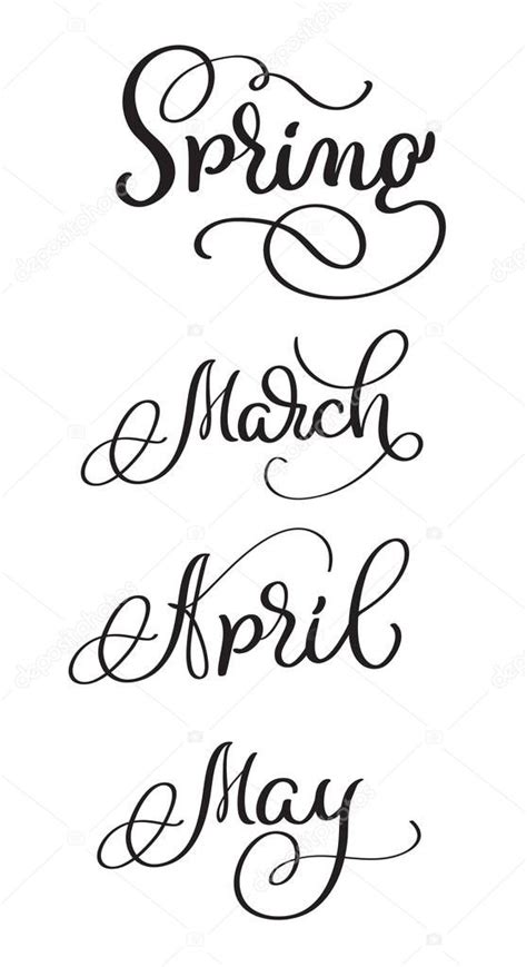 Spring Months March April May Words On White Background Hand Drawn