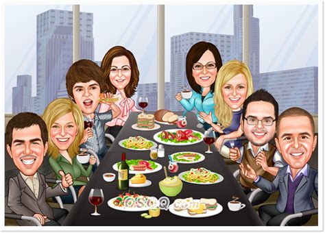 The most common company dinner party material is metal. Company Group Caricatures | Osoq.com