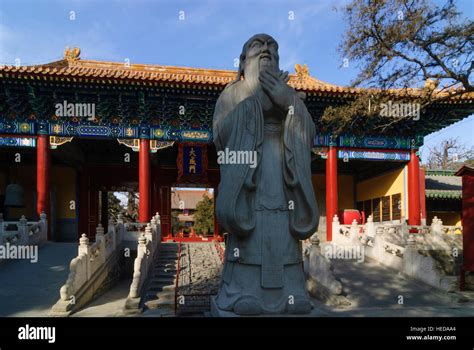 Peking Confucius Temple Confucius Statue In Front Of The Gate Of