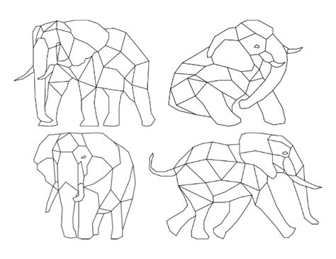 Printable Geometric Elephants Coloring Page