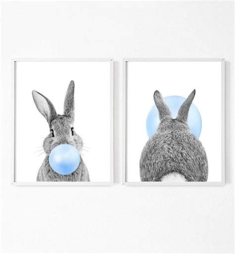 Bunny Bubble Gum Set of 2 Prints Rabbit Bubblegum Black & | Etsy in
